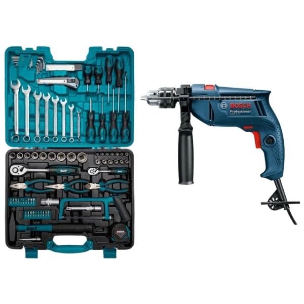 Bosch - Impact Drill (GSB 570) With Mechanics DIY Hand Tool Set (90) Pieces