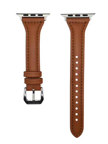 Slim Feminine Faux Leather Strap Compatible with Apple Watch 42/44/45/mm-Light Brown