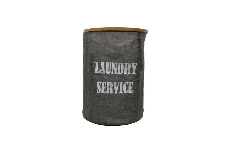 Collapsible Round Laundry Service Basket with Bamboo Handles