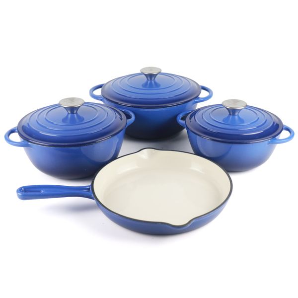 La Cocina - 7 Piece Amazon Blue Cast Iron Enamel Cookware Pots Set