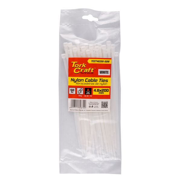 Tork Craft - Nylon Cable Ties 4.8mm X 200mm White - 50 Pieces