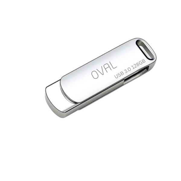 OVAL 128GB USB 3.0 Flash Drive - High-Speed Stainless Steel Memory Stick