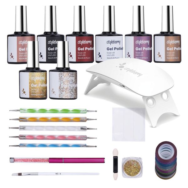 Styleberry Nail Gel Polish Set Leopard Collection with White 6W UV LED Lamp