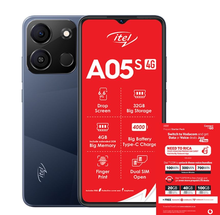 Itel A05s 32gb Dual Sim Blacknl Vodacom Sim Card Pack Shop