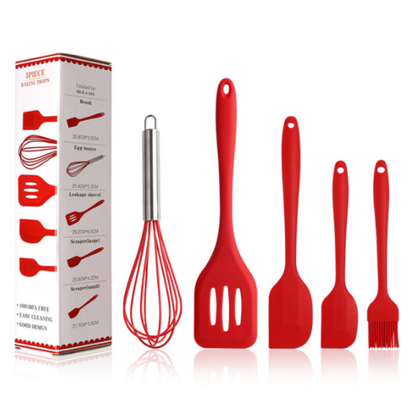 5 Piece Silicon Baking Utensil Set - Red