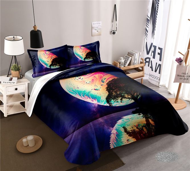 3D Printed Fantasy Moonlight Reflection With View Of Galaxy Duvet Cover Set