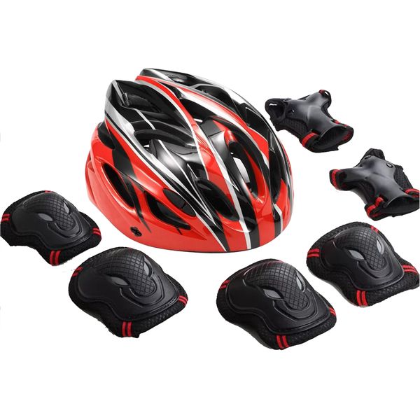 7 Pieces kids Cycling Protective Gear Set Safety Helmet Knee Elbow Pads Set