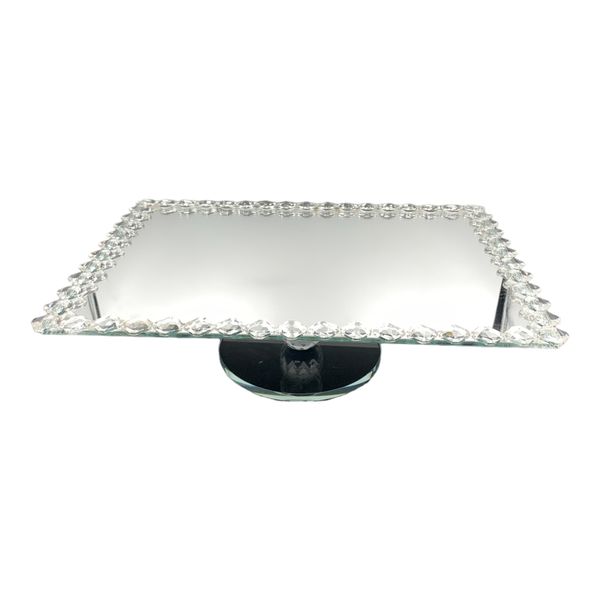 Cake Stand Mirror With Diamante Border On Roataing Stand 36x27x10cm