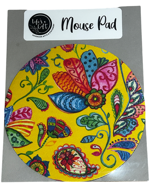 20cm Mouse Pad Life's a Gift - Bright Yellow with Pattern Petals