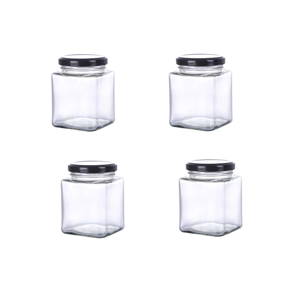 Square Preserving Jars with Screw Lid Black - Set Of 4
