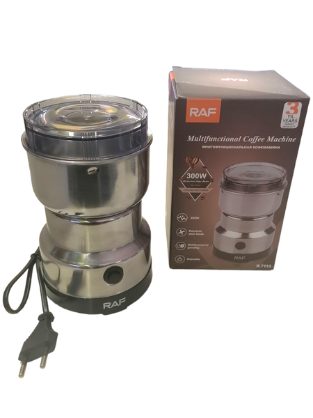 Durable RAF Silver Coffee Grinder - 300W 100g Capacity