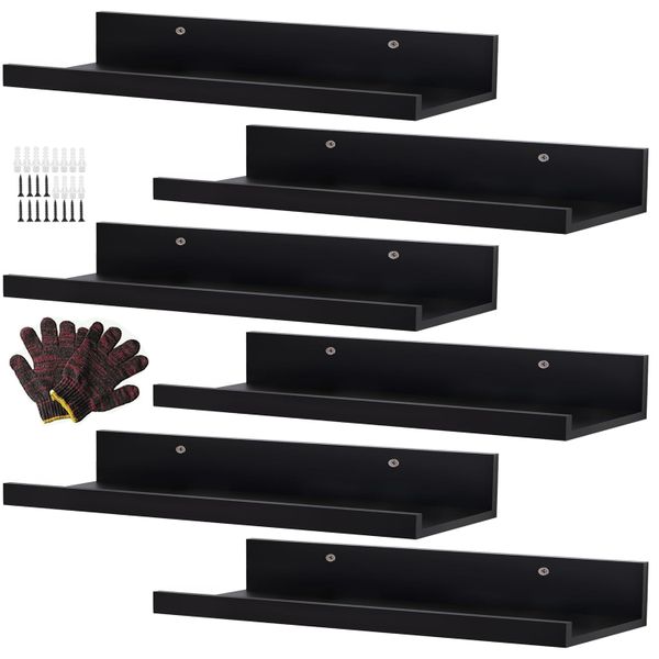 6 Pack Floating Shelves With Lips Hanging Wall Decor For Bedroom Bathroom