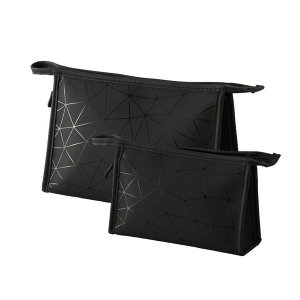 Black Geometric Print Waterproof Vanity Travel Cosmetic Bag Set
