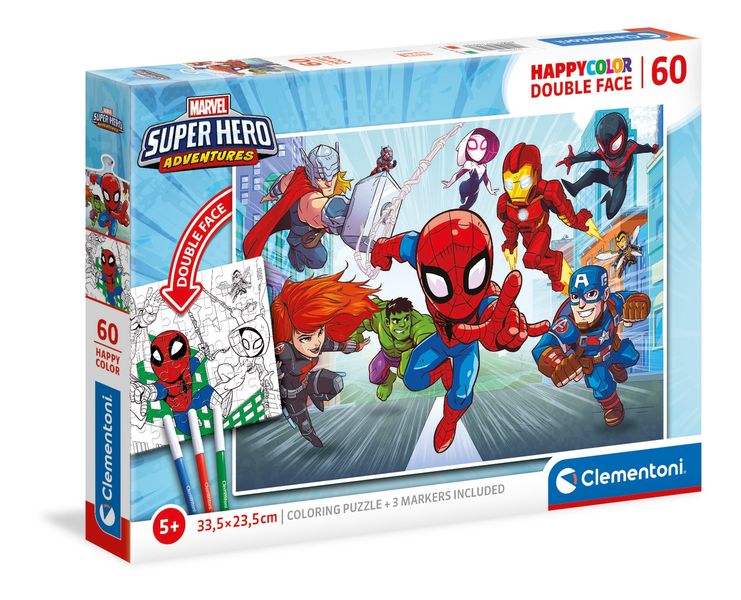 Clementoni 60 Piece Puzzle Double Face Coloring Super Hero