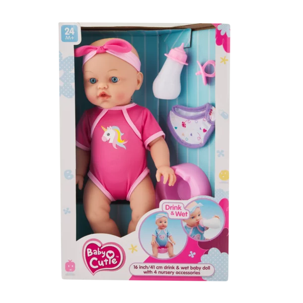 Cutie Baby Drink and Wet Doll With Accessories 43 cm