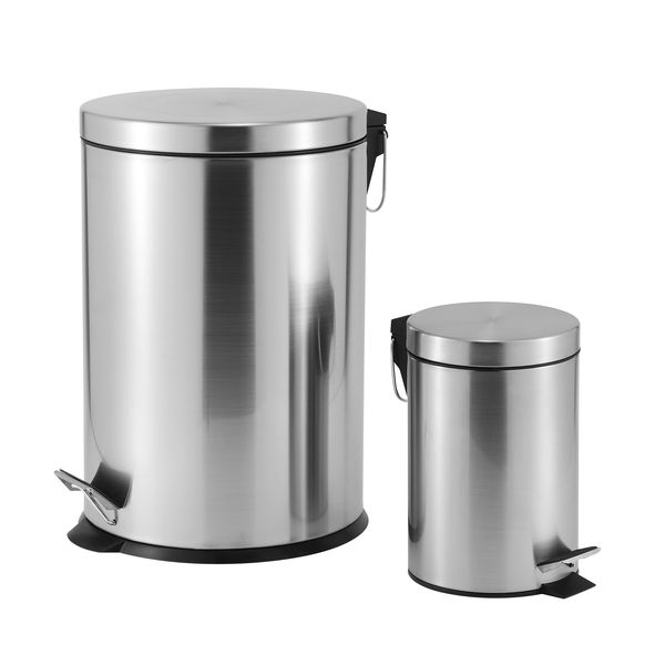 Casa Roma 3Litre + 20Litre Stainless Steel Pedal Bin Combo Set - Silver