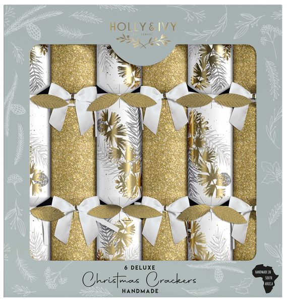Holly &amp; Ivy Christmas Crackers - Deluxe Gold Foliage