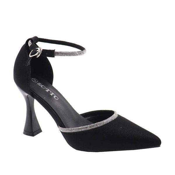 Ladies Diamante Detail Ankle Strap Court Heel