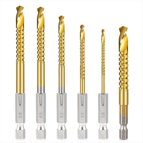 6 Pcs Titanium Coated Hss Twist Drill Bits Compatible with None