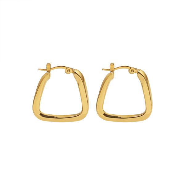 Elegant 18K Gold-Plated Titanium Steel Rounded Rectangular Hoop Earrings