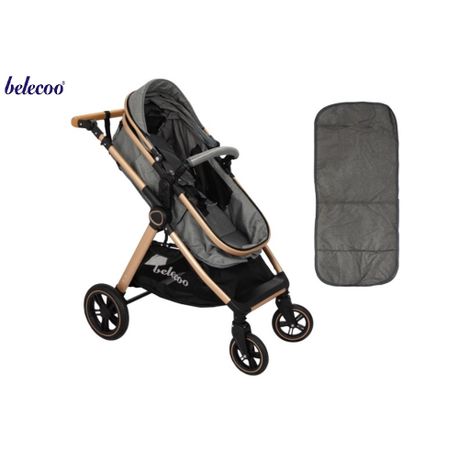 Belecoo X1 D Baby Stroller 3 in 1 Pram black And Rose Gold Frames Grey