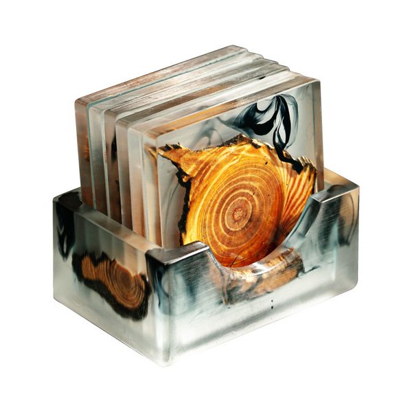 Cypress Wood and Resin Coaster Set - Square