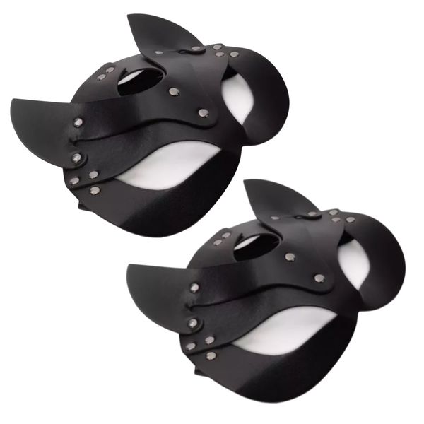 Toy Cosplay Leather Cat Face Mask Halloween Masquerade Costume Party - 2 Piece
