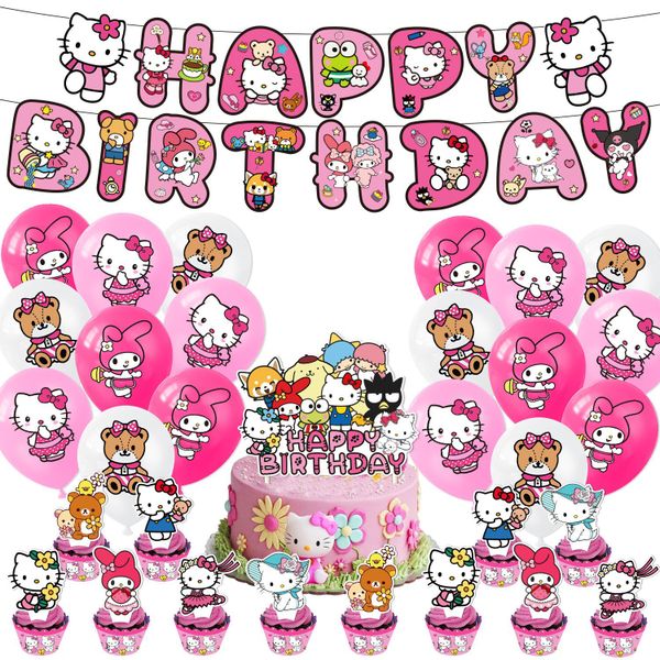 Cat Themed Party Decoration Cake Card Insertion Balloon Set
