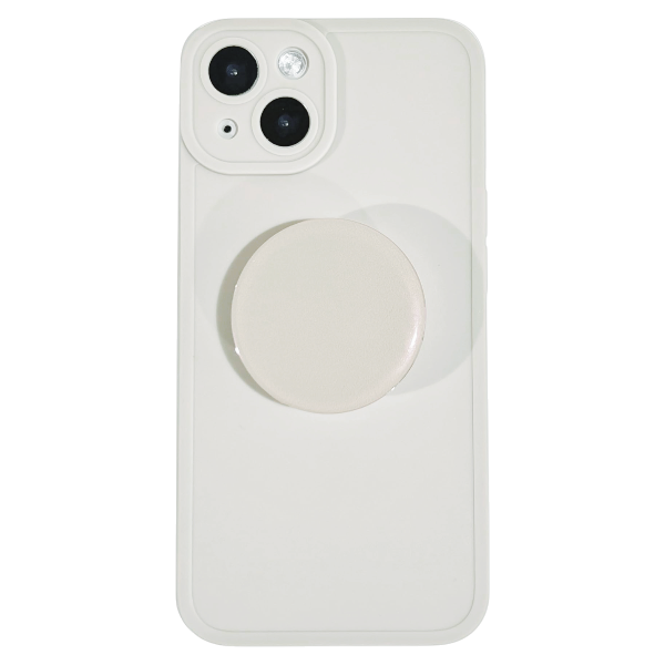 Minimalist Phone Case With Pop Socket Compatible with iPhone 15 - Cream