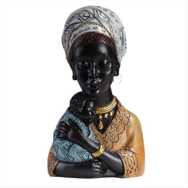 Woman and Son Statue for Living Room Tabletop Decoration Yellow