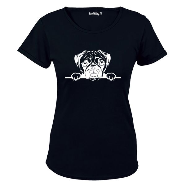 Peeking Pug - Ladies - T-Shirt - Black