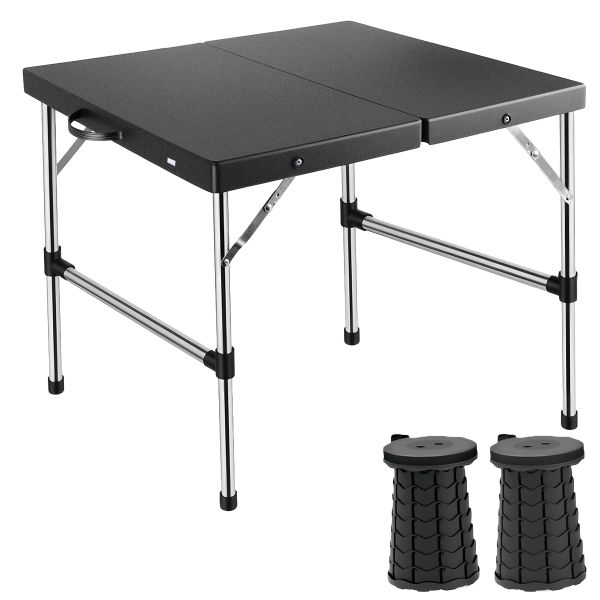 CHILLCAT Portable Folding Camping Table Set with 2 Retractable Stools