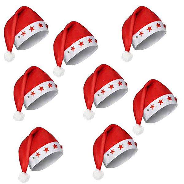 8 pcs Santa Hats with Lights - Modern Star Design