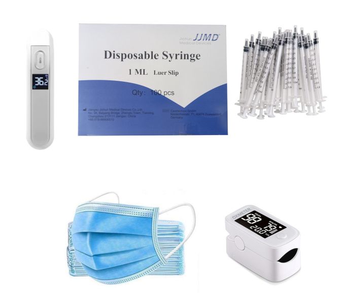 Digital Thermometer - 100x 1ml Med Syringe - Pulse Oximeter - 50x Mask Blue
