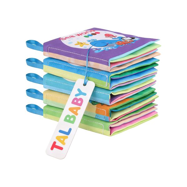5 Pack Soft Books Baby Soft Cloth Book Sensory Crinkle Bath Toy