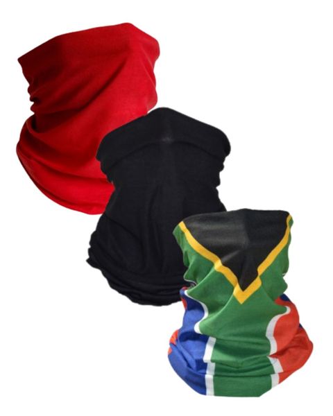 SKA Family Pack of 3 Tube Face Masks- SA Flag, Plain Black, Plain Red Combo 3