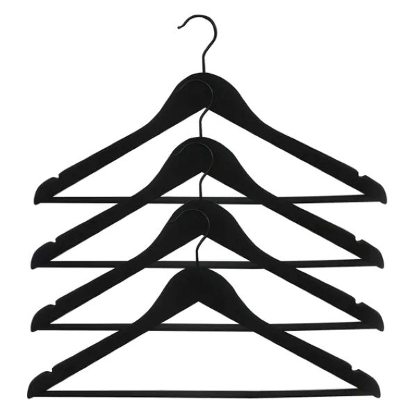 Wooden Coat Hanger Soft Touch 4 Pack Black