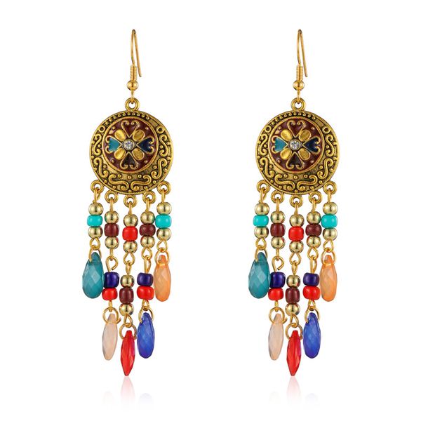 Vintage Gold Plated Long Tassel Earrings - Black