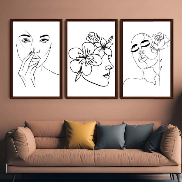 Collection of 3 A3 Size Line Art Wall Decor Prints - (Unframed)