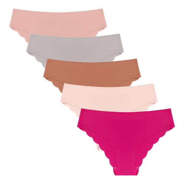 5-Pack Seamless Brazilian Panties - Scalloped Edge Luxury Underwear
