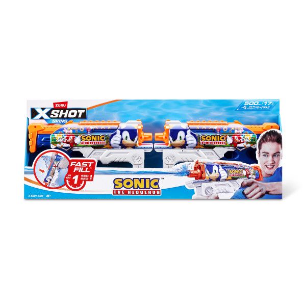 XSHOT Water Fast-Fill Skins Sonic The Hedgehog Hyperload Water Blaster (2 Pack) by ZURU
