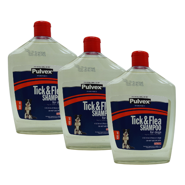 Pulvex Tick &amp; Flea Dog Shampoo 400ml - Pack of 3