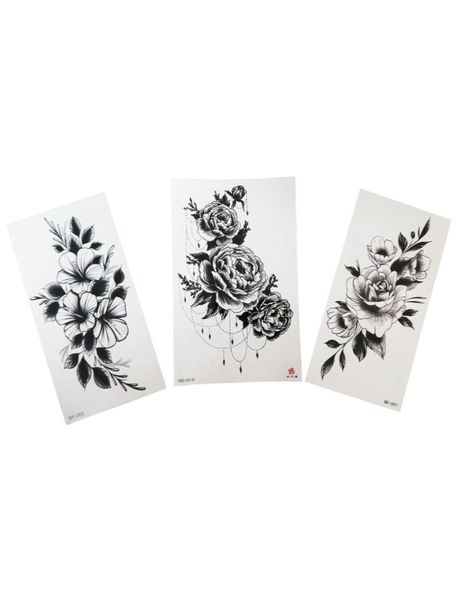 3 Piece Semi-Permanent Matte Flower Tattoo - Black
