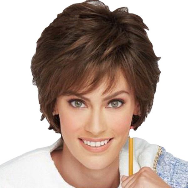 Female mixed brown short curly hair button mesh wig