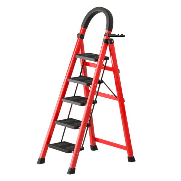 5-Step Stainless Steel Folding Step Ladder with Handgrip Non-Slip