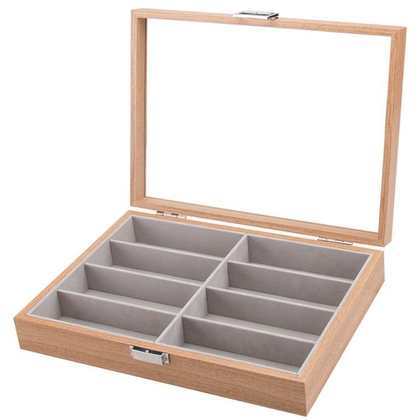 Portable 8 Grid Wooden Sunglasses Display Storage Organizer