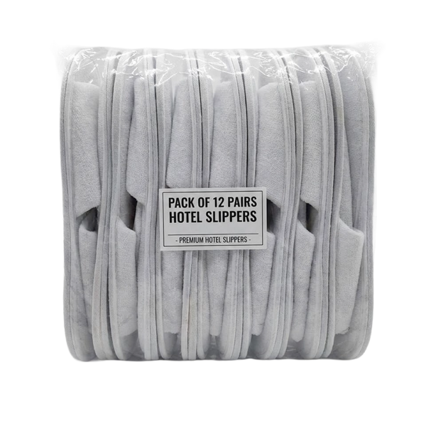 Disposable Hotel/Spa Open Toe Toweling/Pedi Slippers - White (Pack of 12)