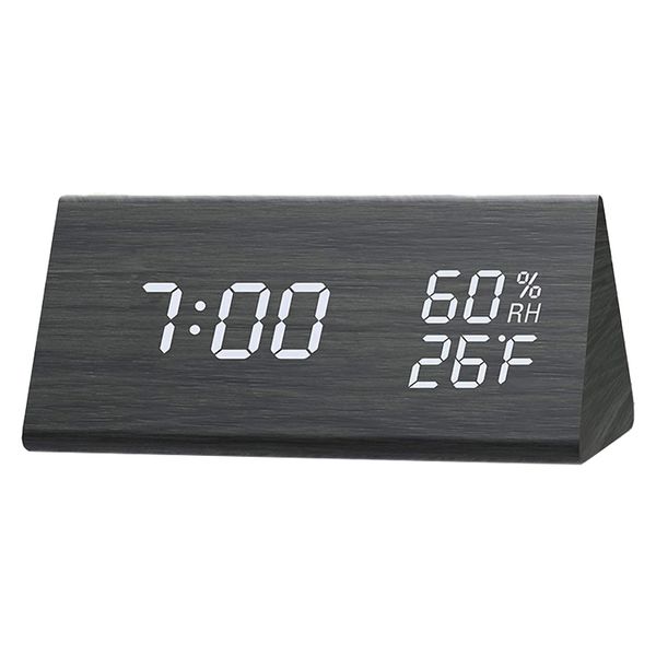 LED Triangle Wooden Digital Alarm Clock with Voice Control