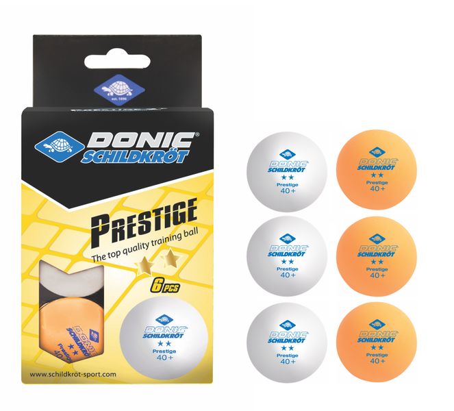 Donic-Schildkröt Table Tennis Balls Prestige 2-Star White/Orange - 6 Pieces