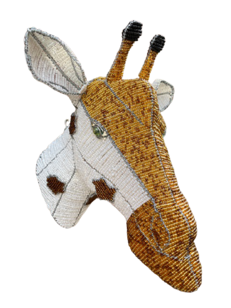 African Beaded Giraffe Head Home Wall Decor Large - Handmade